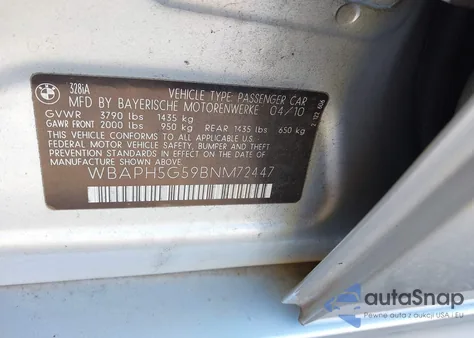 2011 BMW 328I из США, поврежденный, VIN WBAPH5G59BNM72447